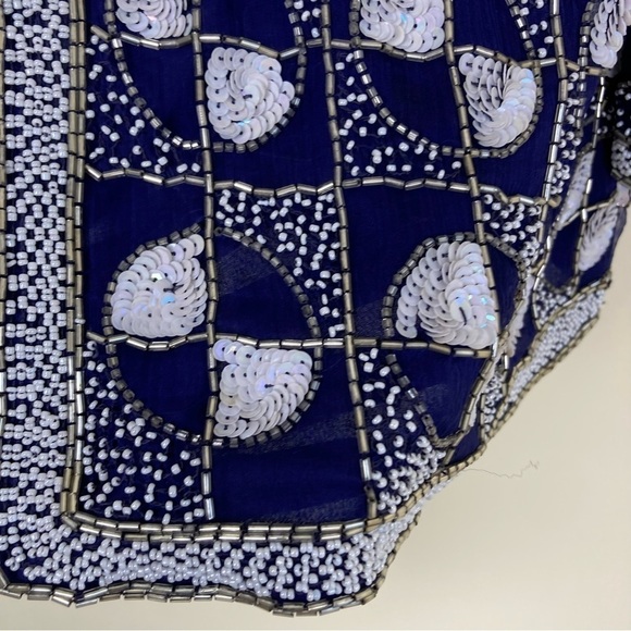 Vintage 80s Eves Allure Silk Sequined Party Blazer Dress Jacket Elegant Sz M - Picture 14 of 15